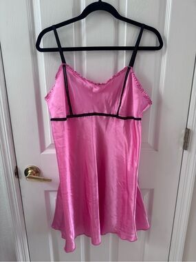 Ivy & Annabelle Pink Satin Chemise with Black Trim